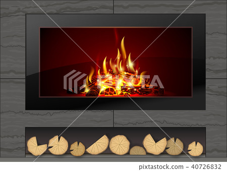 Modern fireplace with fire Modern fireplace with fire 40726832