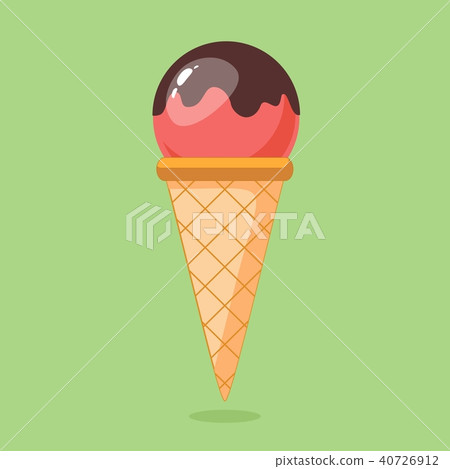 Ice-cream in wafer cone with chocolate, vector illustration isolated on background 40726912