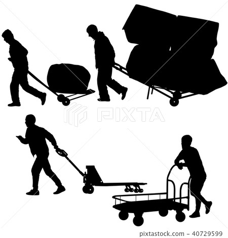Set black silhouette hard worker pushing 40729599