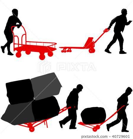 Set black silhouette hard worker pushing 40729601