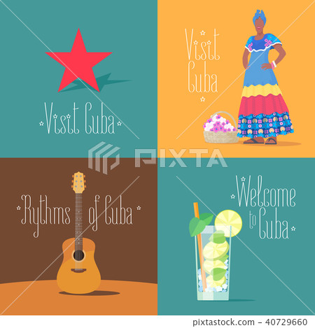 Set of vector illustrations with Cuban symbols Set of vector illustrations with Cuban symbols 40729660