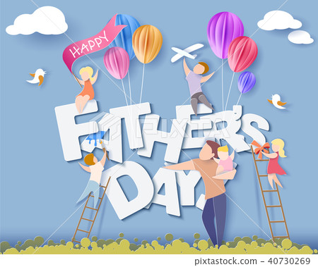 Happy fathers day card. Paper cut style. Happy fathers day card. Paper cut style. 40730269