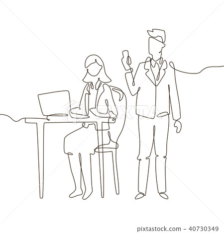 Office workers - one line design style illustration Office workers - one line design style illustration 40730349