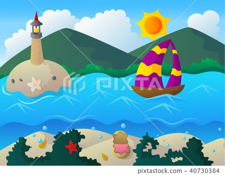 Sailboat and lighthouse with the underwater scener 40730384