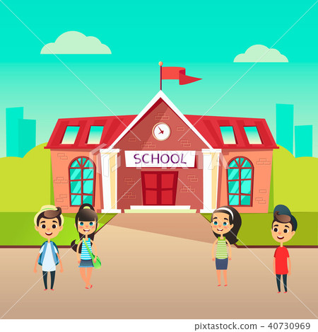 Group of pupils go to school together. Students... - Stock Illustration ...