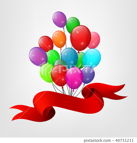 Red ribbon flying with balloons Red ribbon flying with balloons 40731211