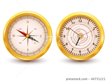 Golden Clock and Compass illustration - Stock Illustration [40731221 ...