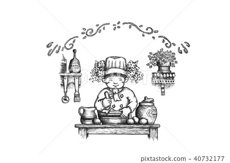 做蛋糕鉛筆圖的婦女的例證 做蛋糕鉛筆圖的婦女的例證 40732177