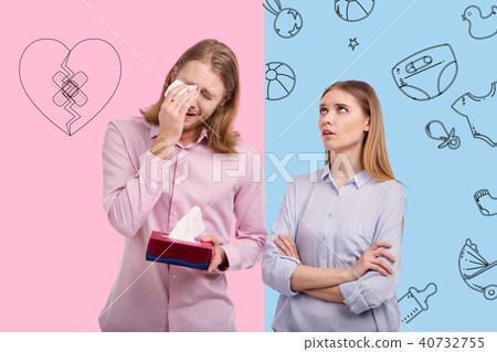 Waist up of upset couple after marriage 40732755