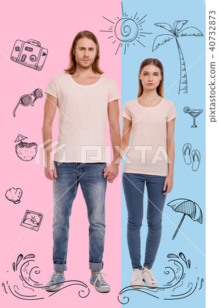 Loving couple holding hands while travelling together Loving couple holding hands while travelling together 40732873
