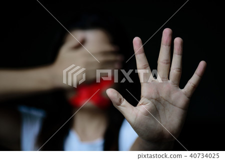 Woman hand sign for stop abusing violence Woman hand sign for stop abusing violence 40734025