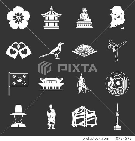 South Korea icons set grey vector 40734573