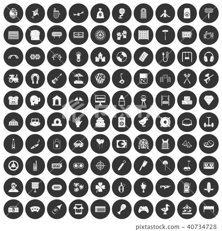 100 entertainment icons set black circle 40734728