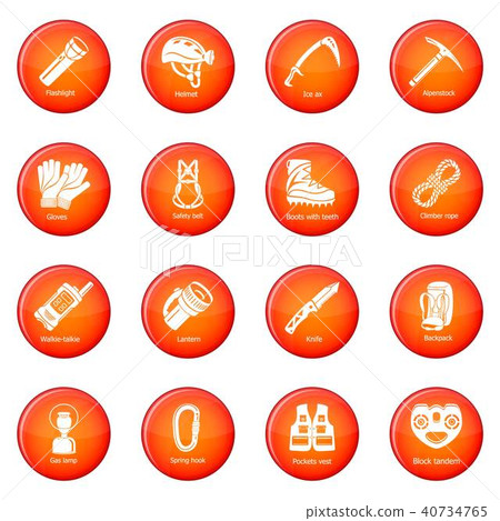 Speleology equipment icons set red vector Speleology equipment icons set red vector 40734765