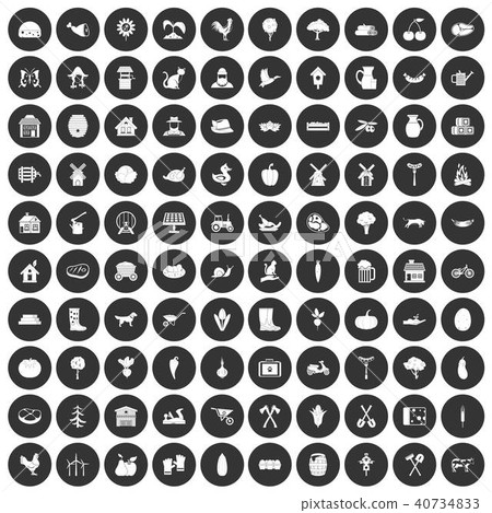100 farm icons set black circle 40734833