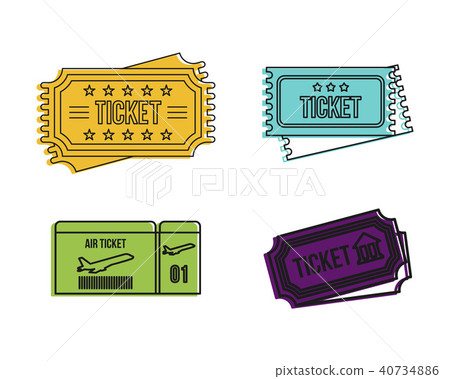 Ticket icon set, color outline style 40734886