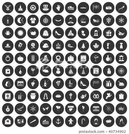 100 festive day icons set black circle 40734902