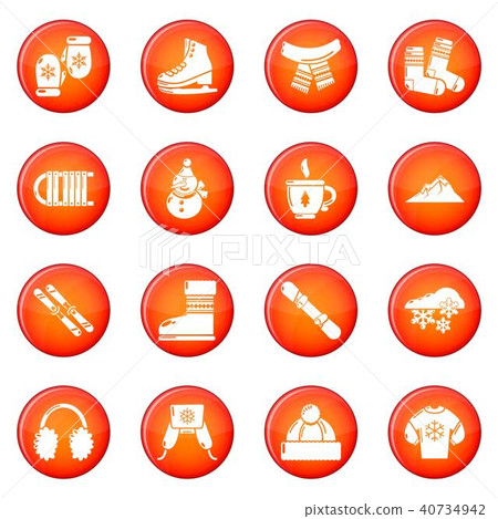 Winter clothes icons set red vector 40734942
