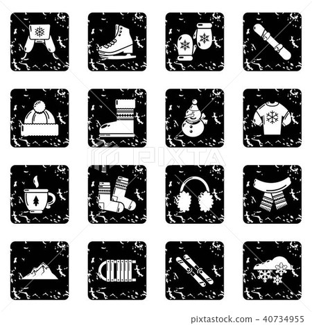 Winter clothes icons set grunge vector Winter clothes icons set grunge vector 40734955