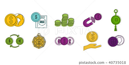 Coin object icon set, color outline style Coin object icon set, color outline style 40735018