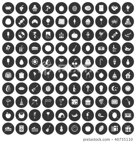 100 fruit party icons set black circle 40735110