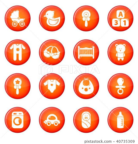 Baby born icons set red vector 40735309