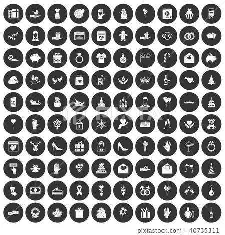 100 gift icons set black circle 40735311
