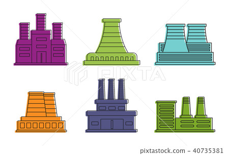 Power plant icon set, color outline style Power plant icon set, color outline style 40735381