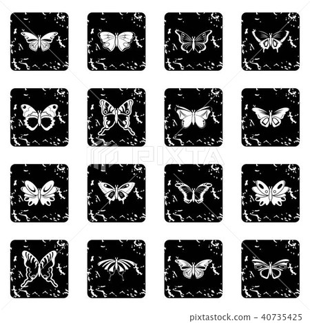 Butterfly collection icons set grunge vector Butterfly collection icons set grunge vector 40735425