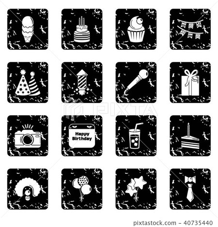 Happy birthday icons set grunge vector 40735440