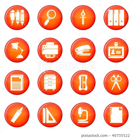 Stationery icons set red vector 40735522