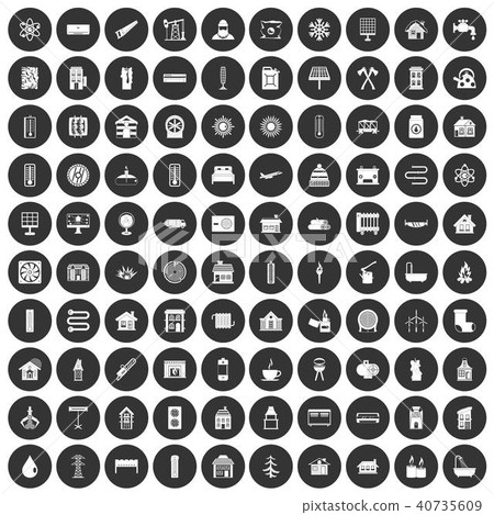 100 heating icons set black circle 40735609