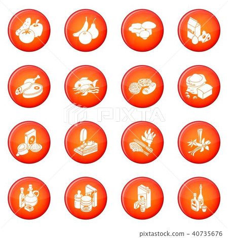 Shop navigation foods icons set red vector Shop navigation foods icons set red vector 40735676