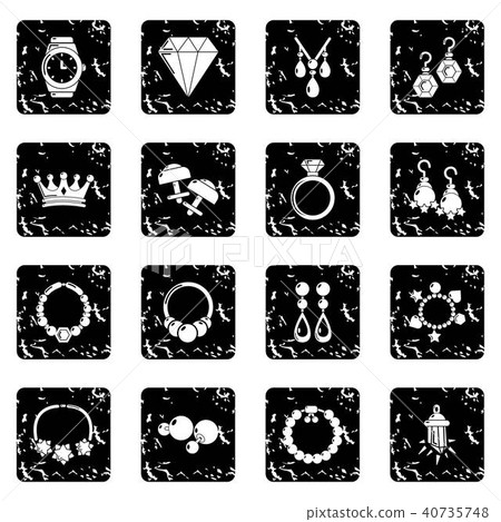 Jewelry shop icons set grunge vector Jewelry shop icons set grunge vector 40735748