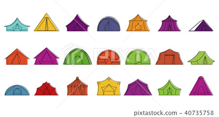 Tent icon set, color outline style Tent icon set, color outline style 40735758