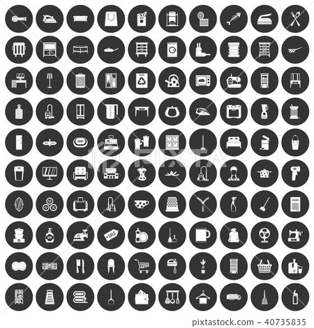 100 housework icons set black circle 40735835