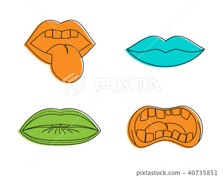 Lips icon set, color outline style Lips icon set, color outline style 40735851