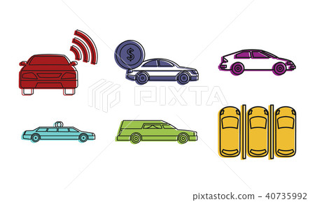 Car icon set, color outline style - Stock Illustration [40735992] - PIXTA
