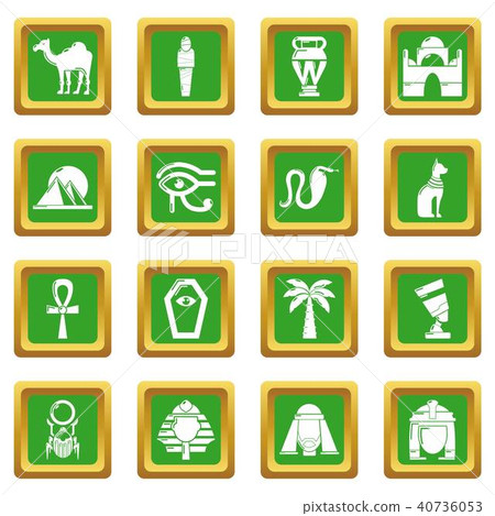 Egypt travel icons set green square vector 40736053