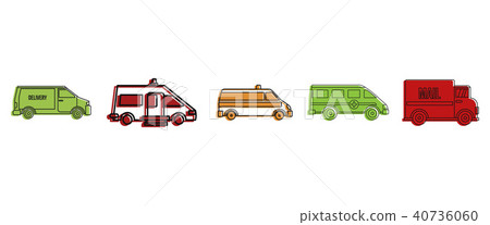 Minivan icon set, color outline style Minivan icon set, color outline style 40736060