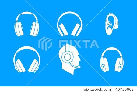 Headphones icon blue set vector Headphones icon blue set vector 40736062
