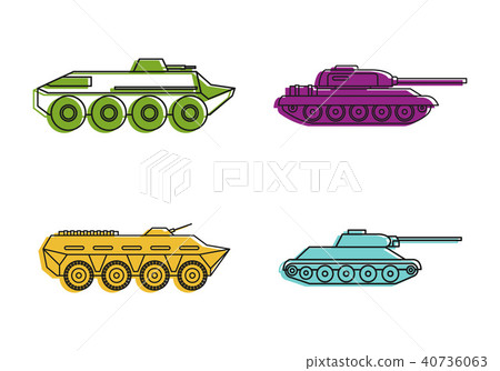 Tank icon set, color outline style 40736063