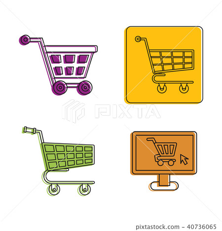 Shop cart icon set, color outline style Shop cart icon set, color outline style 40736065