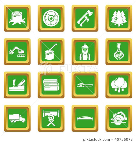 Timber industry icons set green square vector Timber industry icons set green square vector 40736072
