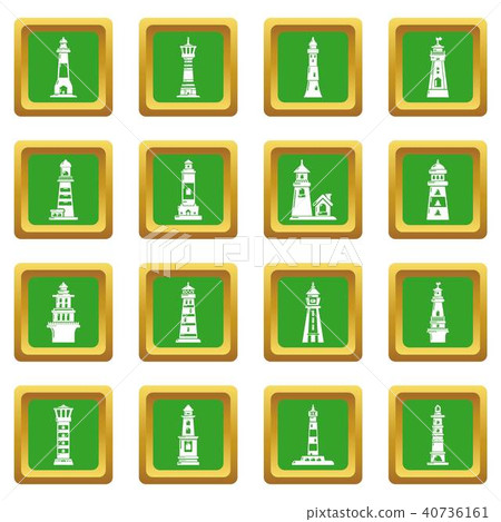 Lighthouse icons set green square vector Lighthouse icons set green square vector 40736161