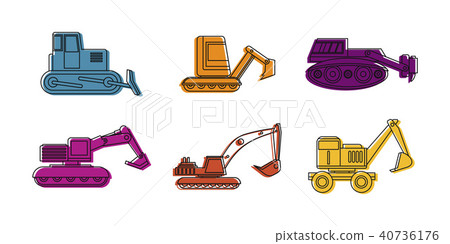 Excavator icon set, color outline style 40736176