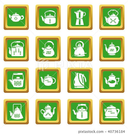 Teapot icons set green square vector Teapot icons set green square vector 40736184