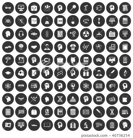 100 knowledge icons set black circle 40736254