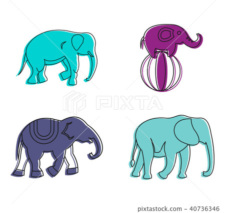 Elephant icon set, color outline style Elephant icon set, color outline style 40736346