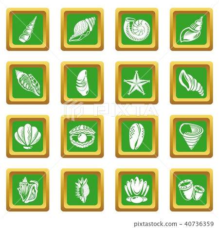 Tropical sea shell icons set green square vector 40736359